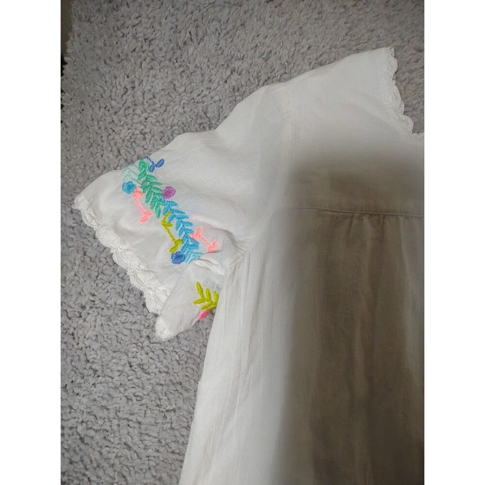 Lilly Pulitzer White Cotton Embroidered Peasant Top - Neon Floral Accents
